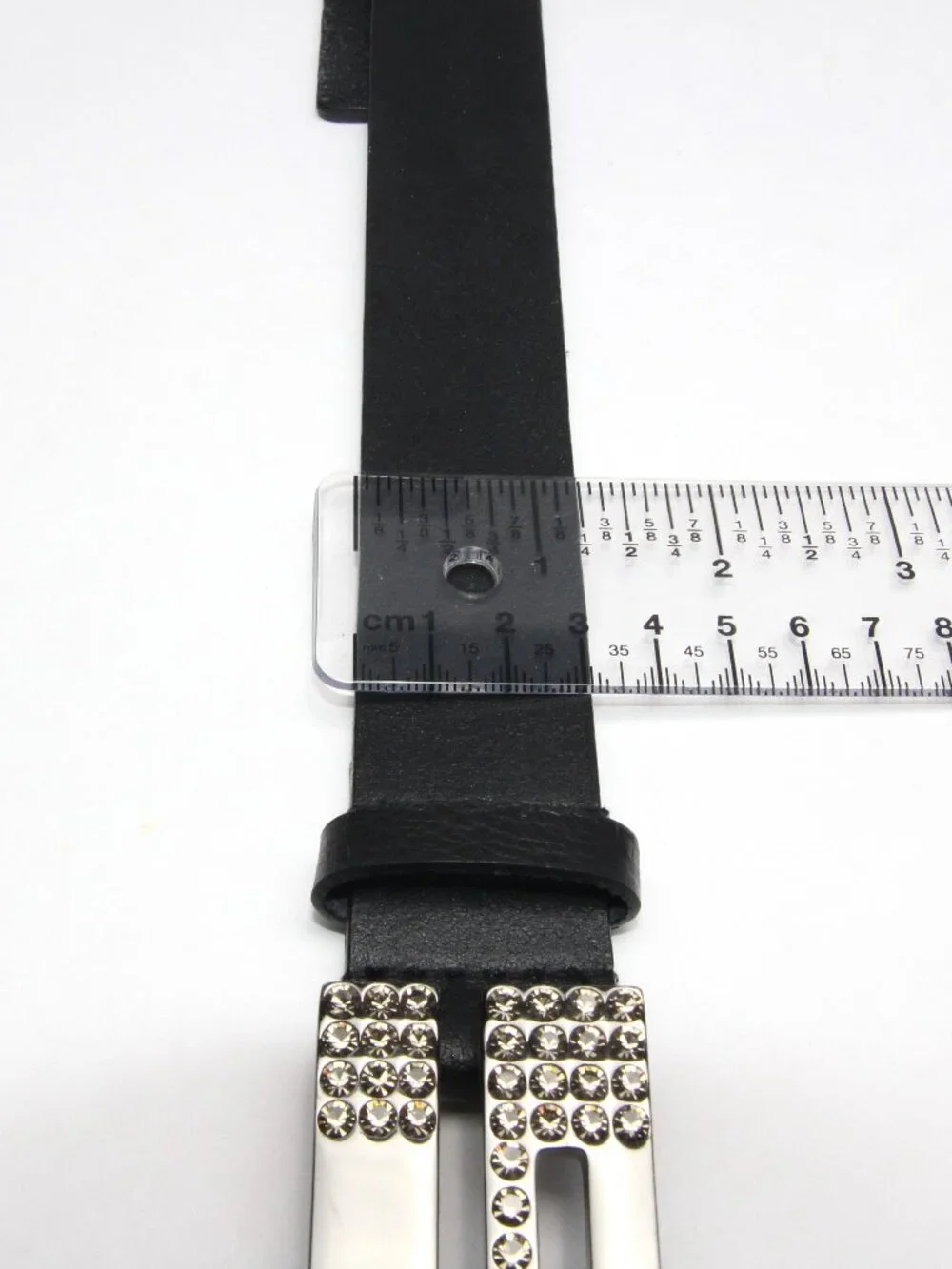 Guess Women's Large Rhinestone Bling G Black Genuine Leather Belt 943210